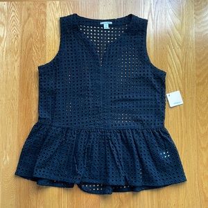 NWT Halogen Black Eyelet Top